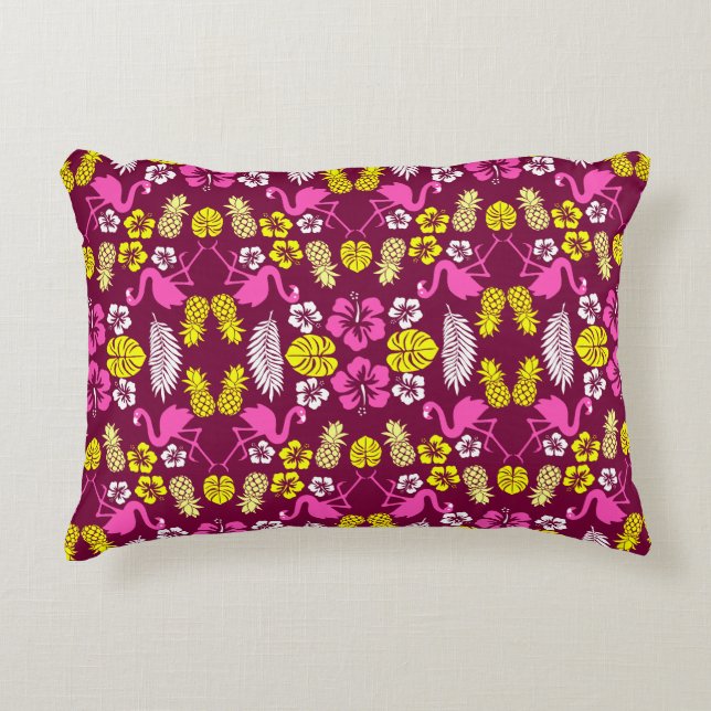 Floral Tropical Fruit Patterned Accent Pillow (Front)