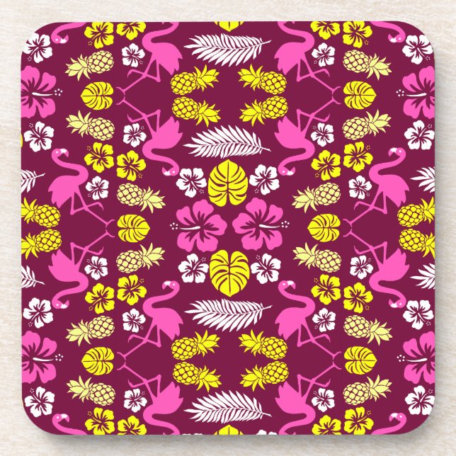 Floral Tropical Fruit Patterned Beverage Coaster (Front)