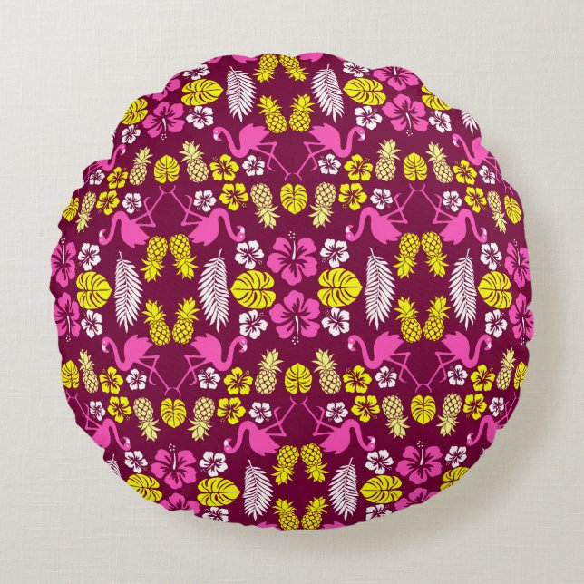 Floral Tropical Fruit Patterned Round Pillow (Front)