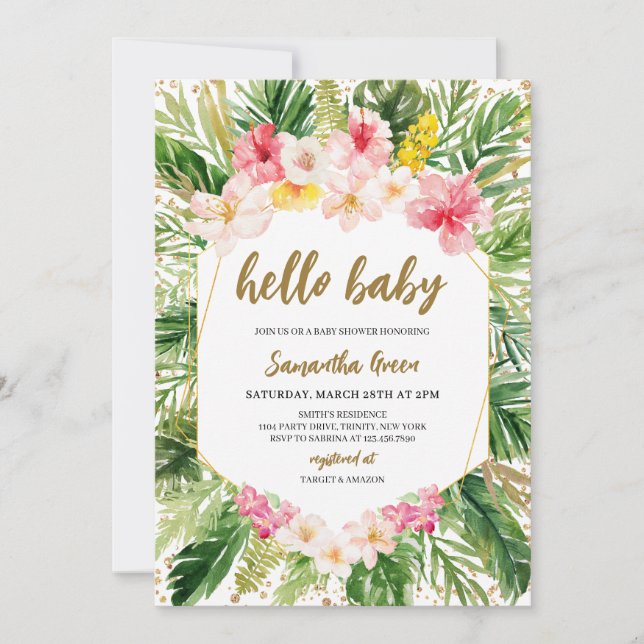 Floral Tropical Girl Baby Shower Invitation (Front)