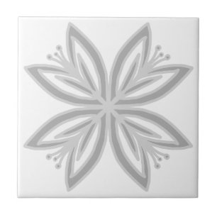 Floral Tropical Gray and White Ceramic Tile