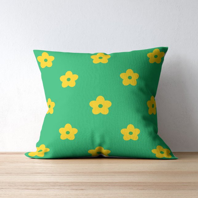 Floral Tropical Green Yellow Flower Patte Throw Pillow (Creator Uploaded)