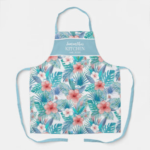 Floral Tropical Hibiscus Personalized Name Apron