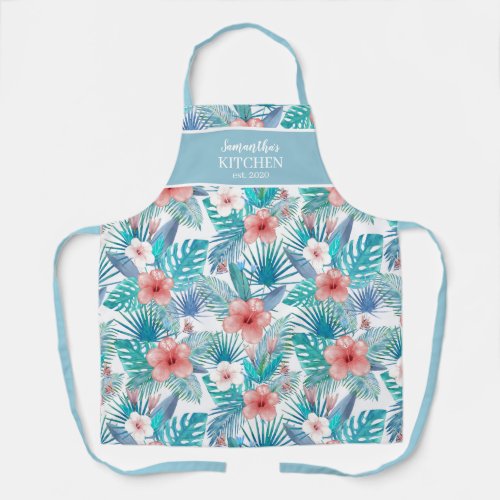Floral Tropical Hibiscus Personalized  Name Apron