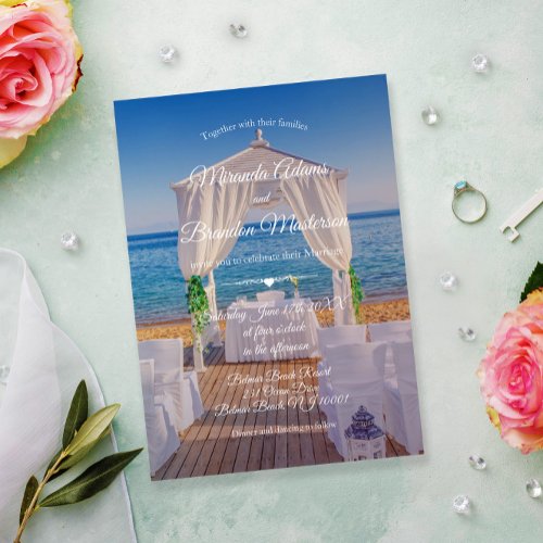 Floral Tropical Ocean Beach Summer Wedding Invitation
