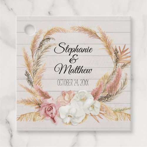 Floral Tropical Pampas Cottage White Wood Wedding Favor Tags