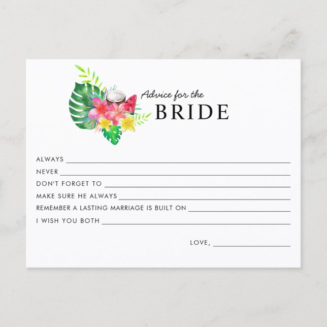 Floral Tropical Paradise Advice for the Bride Card (Front)