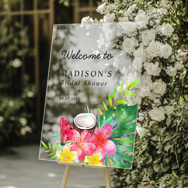 Floral Tropical Paradise Bridal Shower Acrylic Sign (Creator Uploaded)