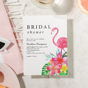 Floral Tropical Paradise Flamingo Bridal Shower Invitation