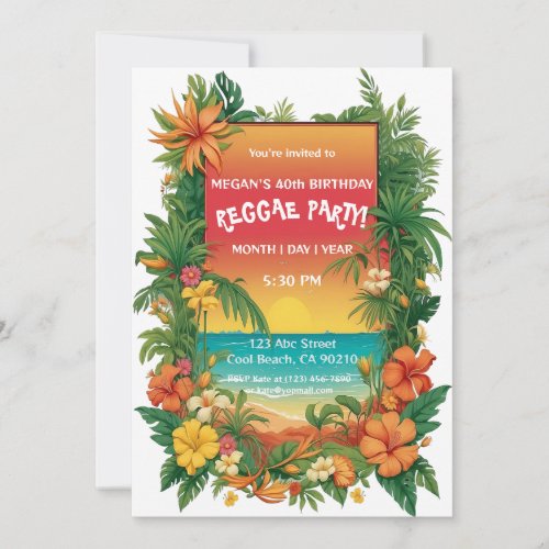 Floral Tropical Reggae Party Customizable Invitation