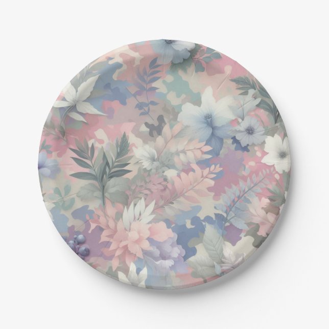 Floral/Tropical spring/easter pastel Paper Plates (Front)