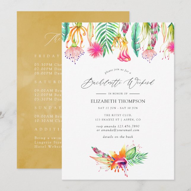 Floral Tropical Summer Bachelorette Weekend Invitation (Front/Back)
