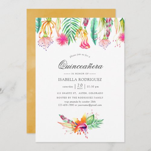 Floral Tropical Summer Beach Quinceaera Invitation