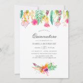 Floral Tropical Summer Beach Quinceañera Invitation (Front)