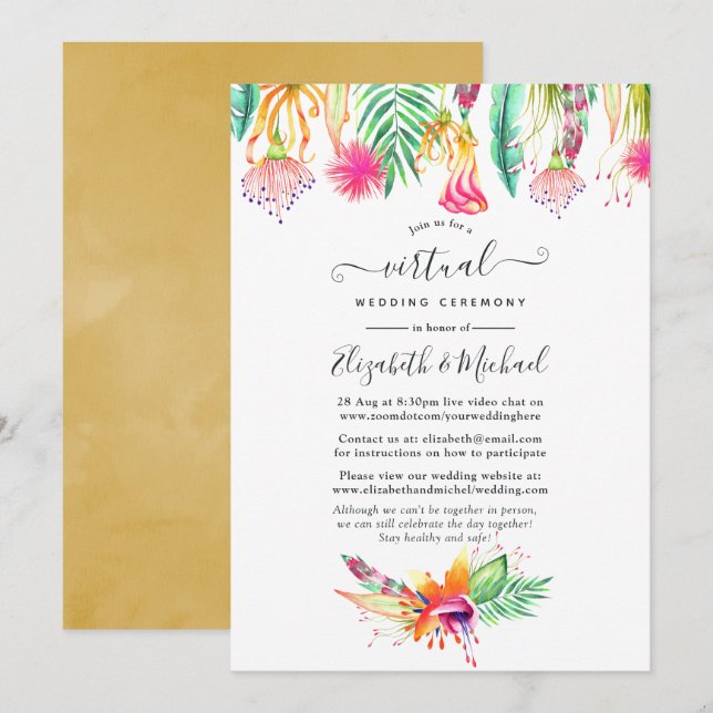 Floral Tropical Summer Online Virtual Wedding Invitation (Front/Back)
