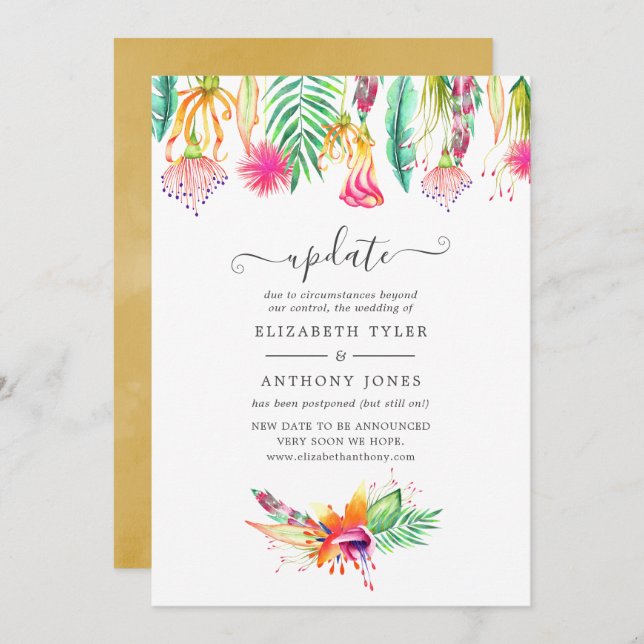 Floral Tropical Summer Wedding Update Invitation (Front/Back)