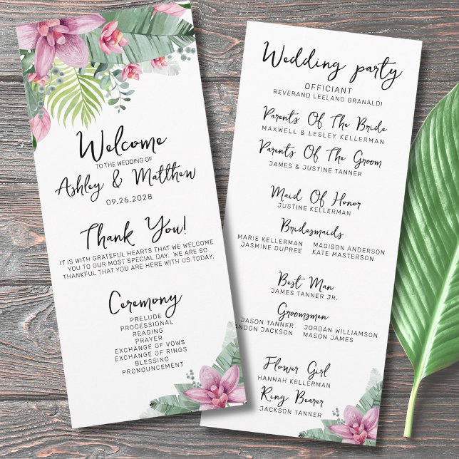 Floral Tropical Wedding Ceremony Program (Chic Floral Palm Tropical Elegant Wedding Ceremony Program)