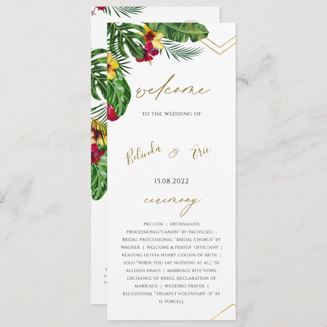 Floral Tropical Wedding Flat Program (Front/Back)