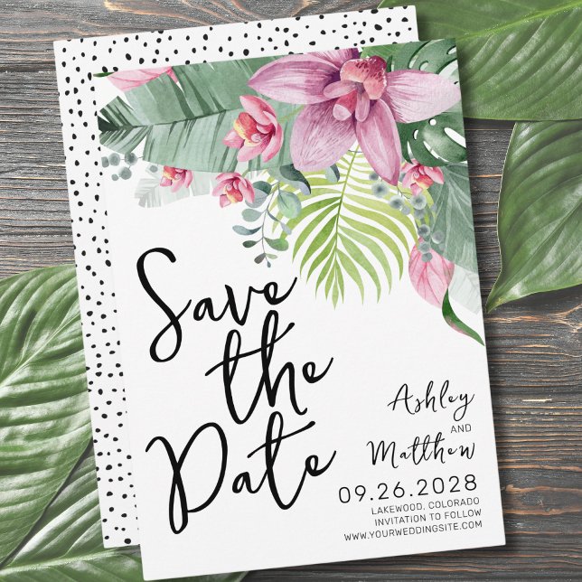 Floral Tropical Wedding Save The Date (Chic Modern Floral Watercolor Tropical Wedding Save The Date)