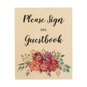 Floral Tropical Wedding Sign Guestbook Wood Sign