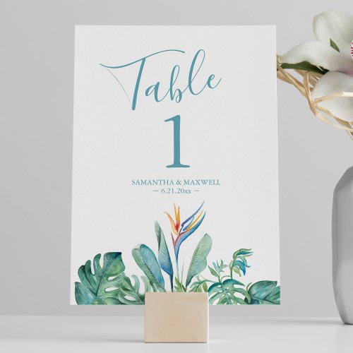 Floral Tropical Wedding Table Number