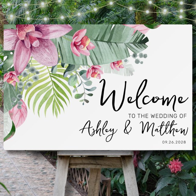 Floral Tropical Wedding Welcome Sign (Front: Welcome Sign Floral Tropical Wedding Foam Board)