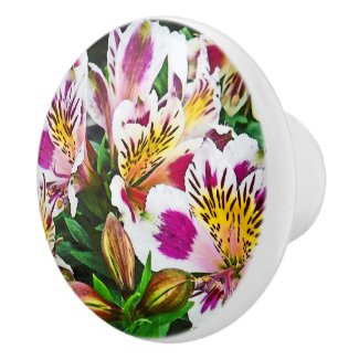 Floral/Tropical/ white, magenta and yellow. 