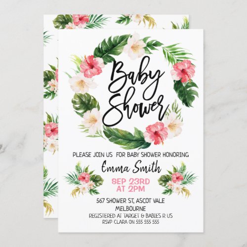 Floral Tropical Wreath Baby Shower Invitation