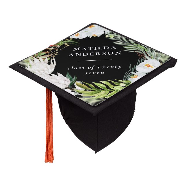 Floral tropical wreath graduation day cap topper (Angled)