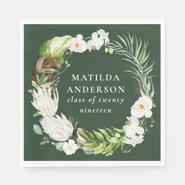 Floral tropical wreath graduation party napkins (Front)
