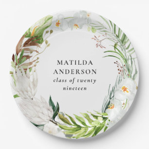 Floral tropical wreath graduation party paper plates