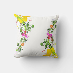 Floral tropical wreath Hawaiian pink green yello Throw Pillow