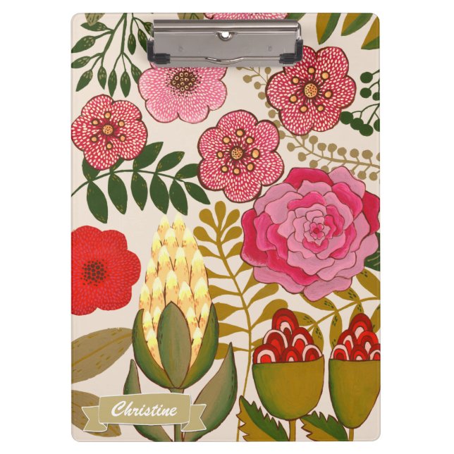 Floral Tropics Art Painting Personalized Clipboard (Front)