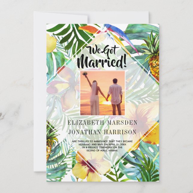 Floral Tropics Just Married Announcement Reception (Front)