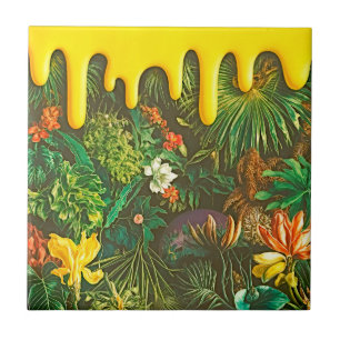 Floral Troplical Flower Mix Dripping Effect  Ceramic Tile