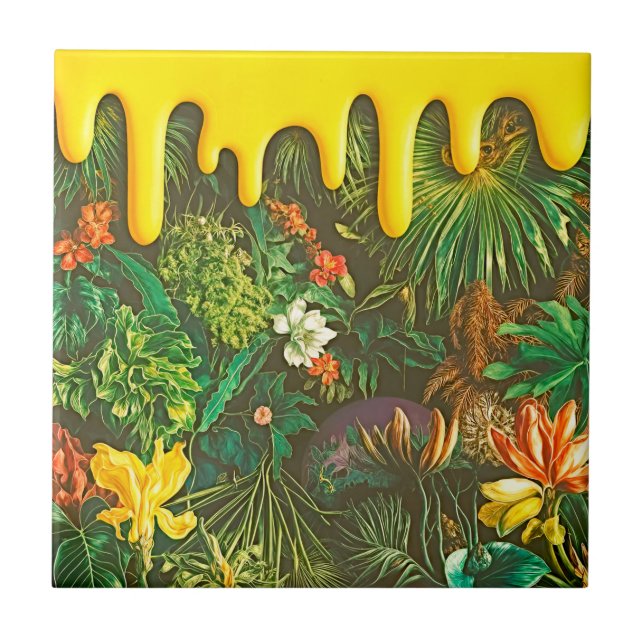 Floral Troplical Flower Mix Dripping Effect  Ceramic Tile (Front)