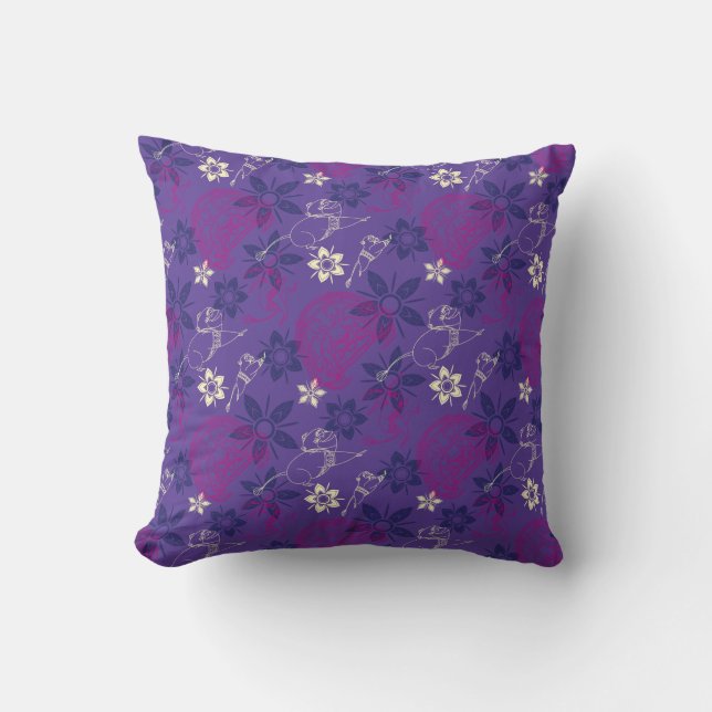 Floral Tuk Tuk & Ongi Pattern Throw Pillow (Front)
