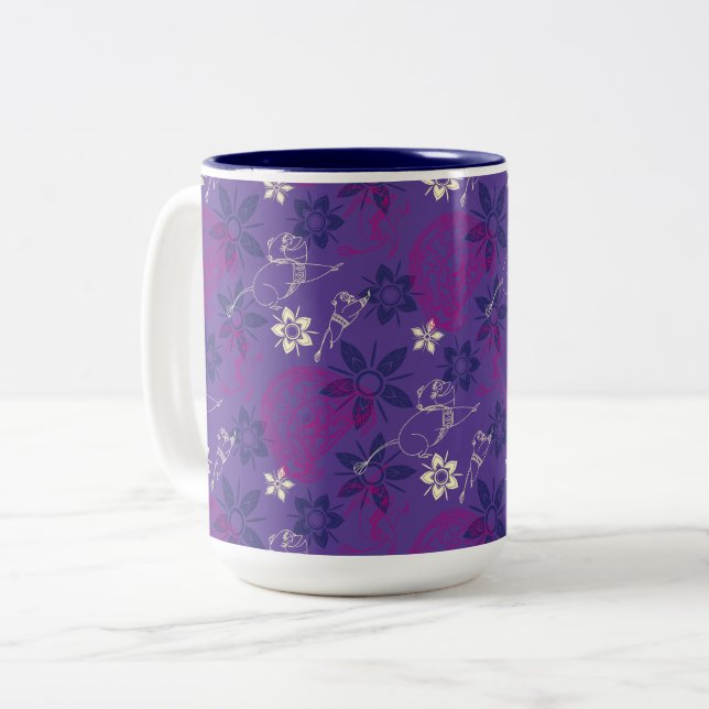 Floral Tuk Tuk & Ongi Pattern Two-Tone Coffee Mug (Front Left)