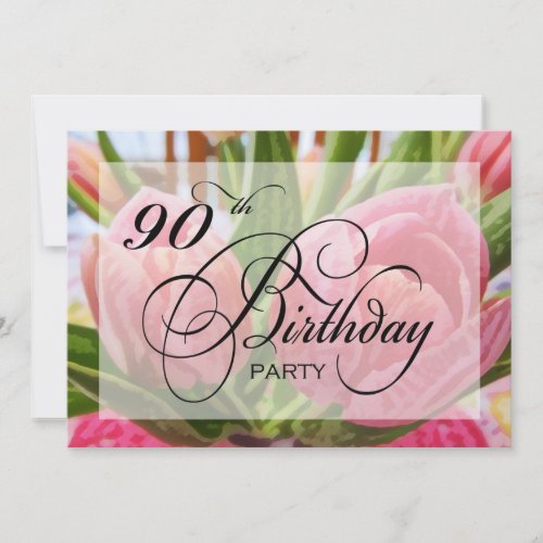 Floral Tulip 90th Birthday Party Invitation
