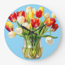Floral Tulip Bouquet Round Wall Clock