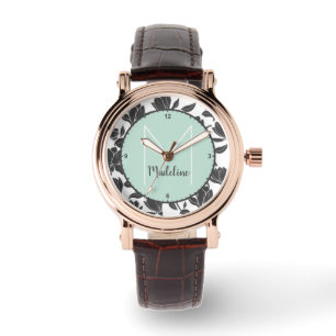 Floral Tulip Flowers Modern Mint Green Customized Watch