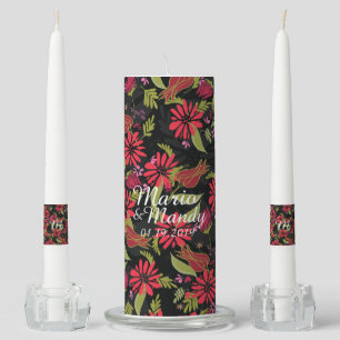 Floral Tulip Red and Black Wedding Unity Candle Set