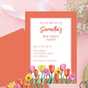 Floral Tulips Birthday Party Invitation