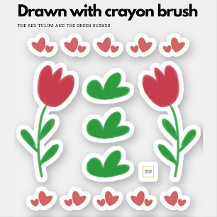 Floral tulips hearts in red and green bushes sticker