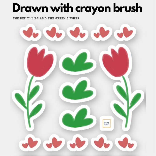 Floral tulips hearts in red and green bushes sticker (Creator Uploaded)