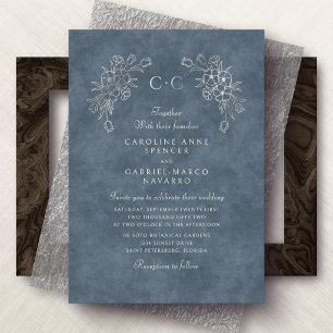 Floral Tulips Monogram Wedding Foil Invitation