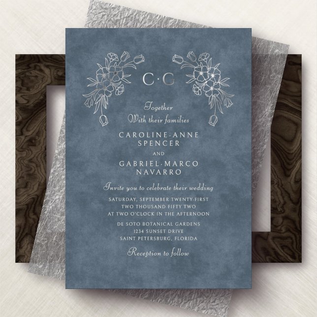 Floral Tulips Monogram Wedding Foil Invitation (Creator Uploaded)