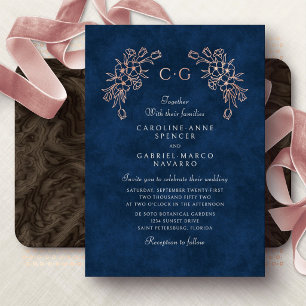 Floral Tulips Monogram Wedding Foil Invitation