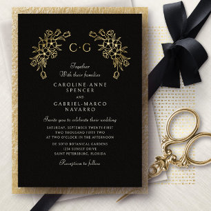 Floral Tulips Monogram Wedding Foil Invitation