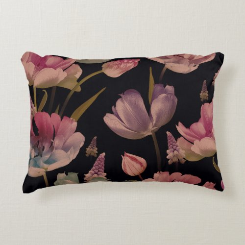 Floral tulips muscari vintage seamless accent pillow
